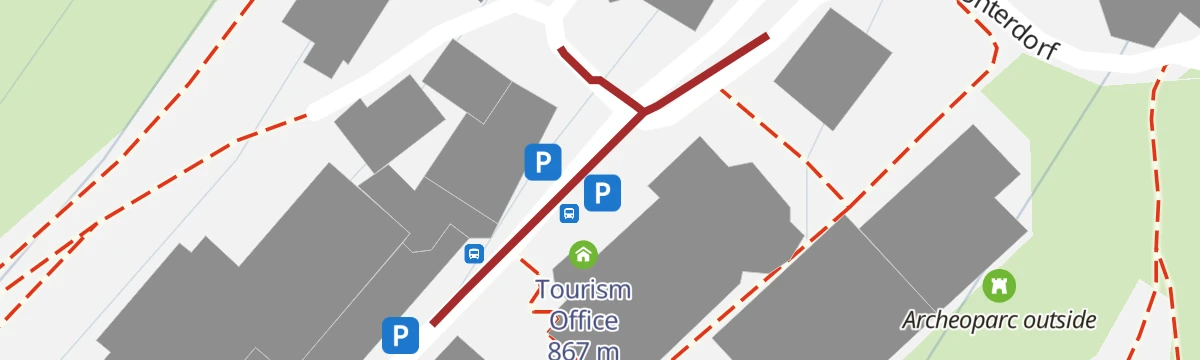 Route map: Guided tour of the village center with visit to the Archeoparc